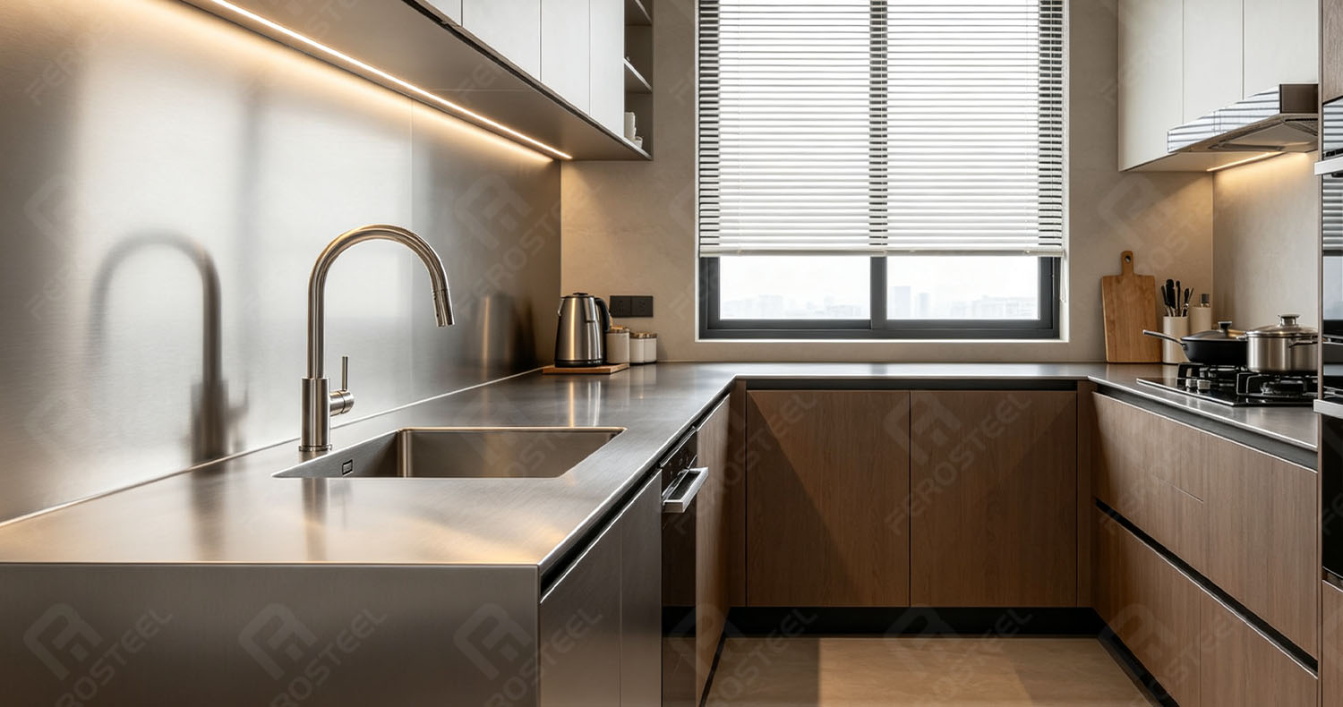 Scratch resistant steel panels for countertops